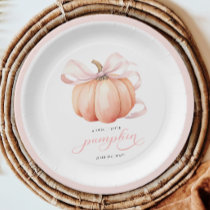 Little Pumpkin on the Way Pink Bow Baby Shower Paper Plates