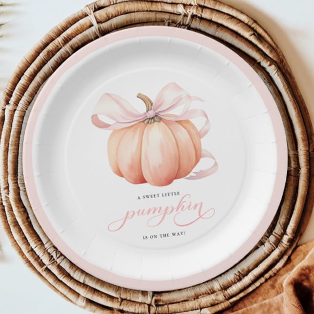Little Pumpkin on the Way Pink Bow Baby Shower Paper Plates (Creator Uploaded)