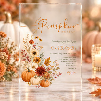 Little Pumpkin on the Way Pink Bow Fall Watercolor Acrylic Enclosure Card
