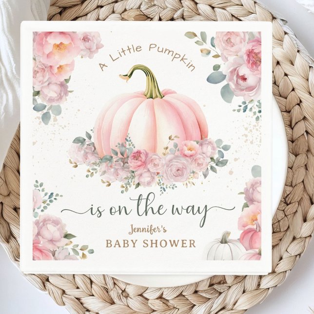 Little Pumpkin On the Way Pink Fall Baby Shower Napkins (Creator Uploaded)