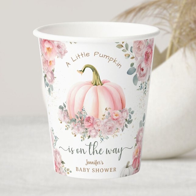 Little Pumpkin On the Way Pink Fall Baby Shower Paper Cups (Creator Uploaded)