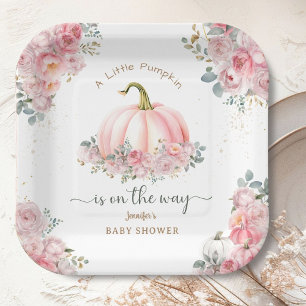 Little Pumpkin On the Way Pink Fall Baby Shower Paper Plates