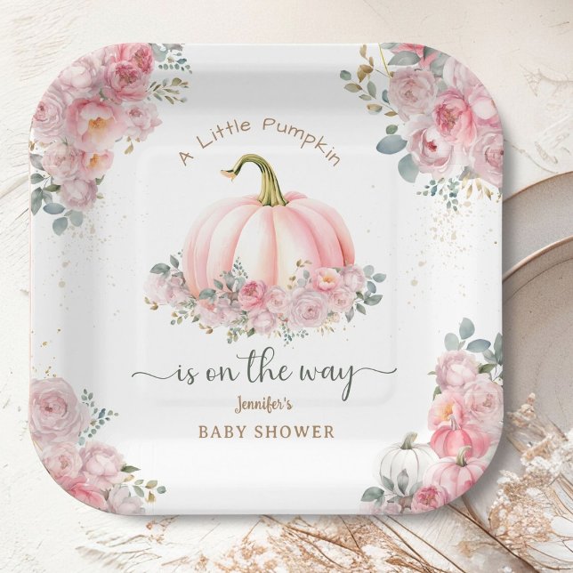 Little Pumpkin On the Way Pink Fall Baby Shower Paper Plates (Creator Uploaded)