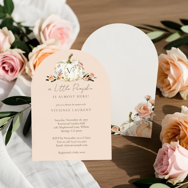 Little Pumpkin on the Way Pink Floral Baby Shower Invitation (Little Pumpkin on the Way Pink Floral Baby Shower Invitation)
