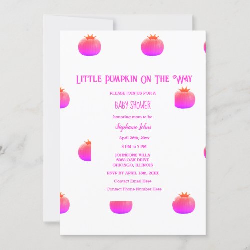 Little Pumpkin On The Way Pink Girl Baby Shower Invitation