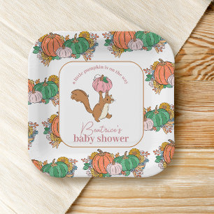 Little Pumpkin on the Way Pink Girls Baby Shower Paper Plates
