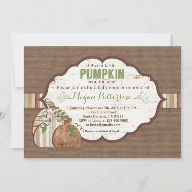 Little Pumpkin on the Way! Rustic Baby Shower Invitation (Front)