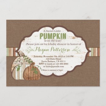 Little Pumpkin On The Way! Rustic Baby Shower Invitation by Pixabelle at Zazzle