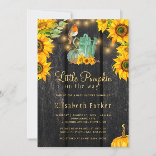 Little pumpkin on the way rustic fall baby shower  invitation