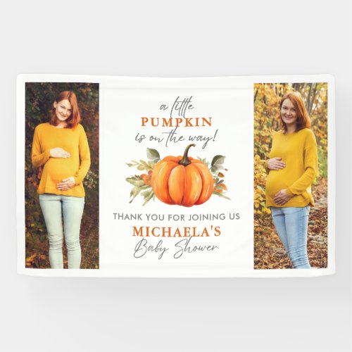Little Pumpkin On The Way Watercolor Baby Shower Banner