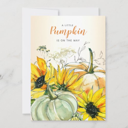 Little Pumpkin On the Way Watercolor Baby Shower Invitation