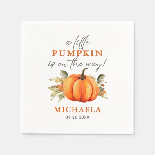 Little Pumpkin On The Way Watercolor Baby Shower Napkins