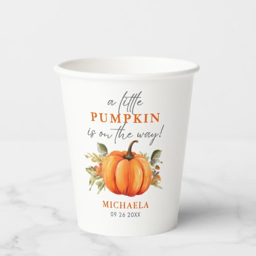 Little Pumpkin On The Way Watercolor Baby Shower Paper Cups