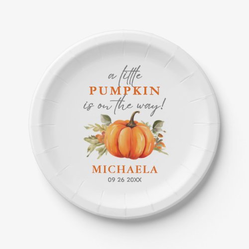 Little Pumpkin On The Way Watercolor Baby Shower Paper Plates