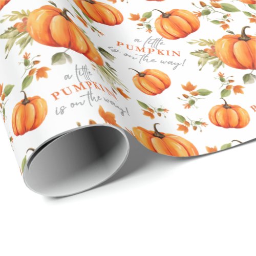 Little Pumpkin On The Way Watercolor Baby Shower Wrapping Paper