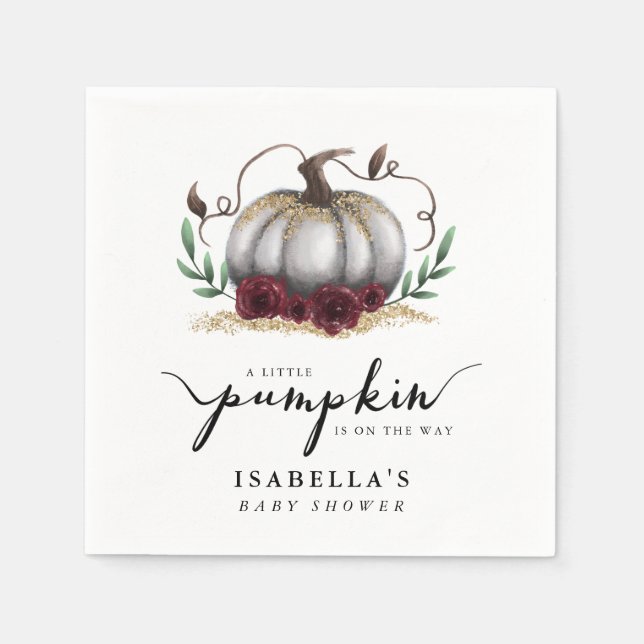 Little Pumpkin On The Way White Baby Shower Napkins (Front)