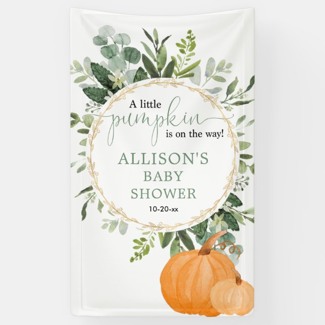 Little pumpkin on way fall baby shower backdrop banner (Vertical)