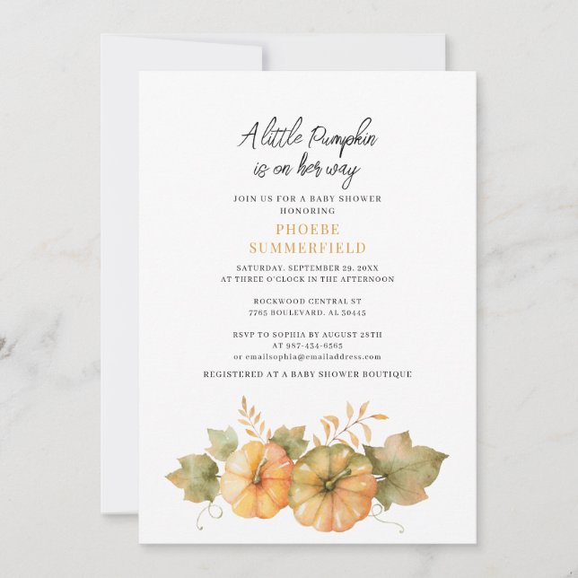 Little Pumpkin on Way Fall Baby Shower  Invitation (Front)