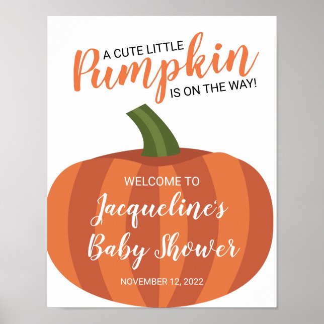 Little Pumpkin On Way Fall Baby Shower Welcome Poster (Front)