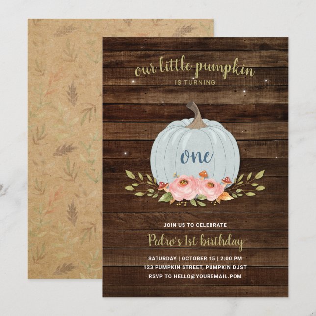 Little Pumpkin One 1st Birthday Party Boy Rustic Invitation (Front/Back)