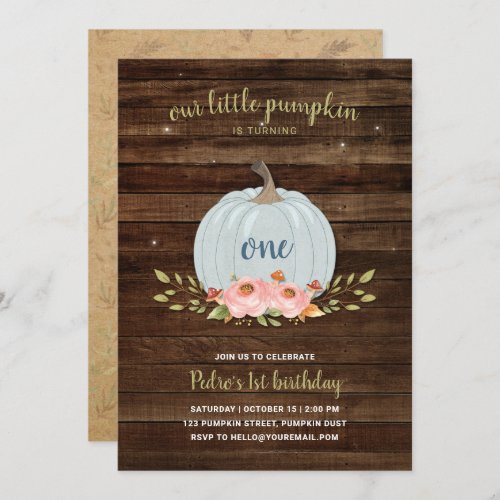 Little Pumpkin One 1st Birthday Party Boy Rustic Invitation