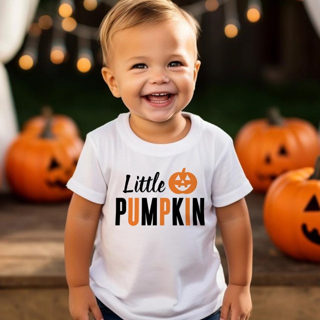 Little Pumpkin Orange and Black Modern Halloween Baby T-Shirt (Creator Uploaded)