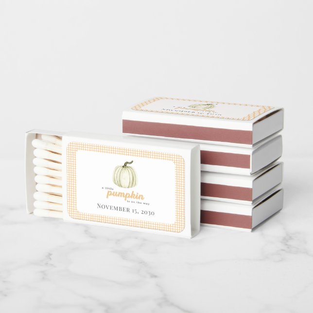 Little Pumpkin Orange and White Fall Baby Shower  Matchboxes (Stacked)