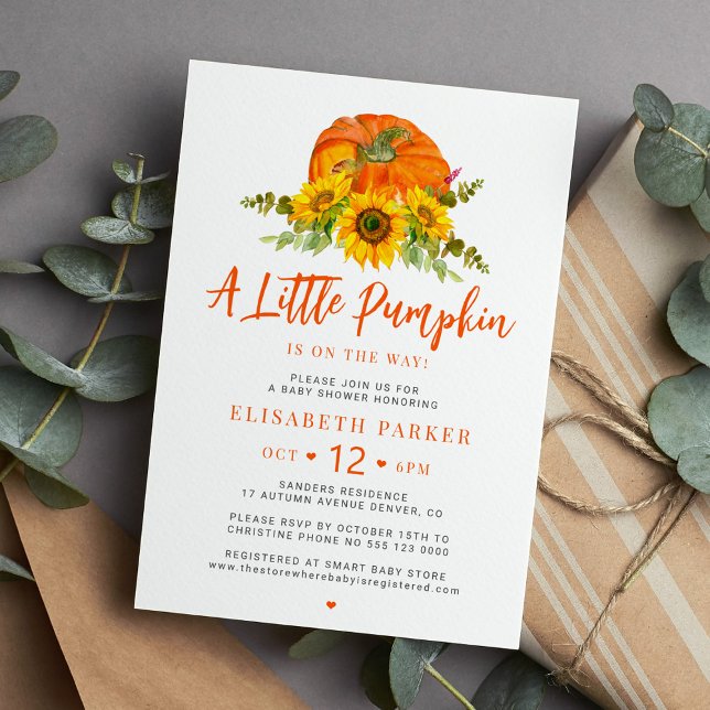 Little pumpkin orange fall floral baby shower invitation (Creator Uploaded)