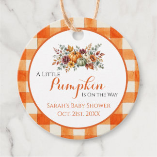 Little Pumpkin Orange Gingham Fall Baby Shower Favor Tags