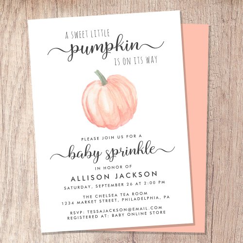Little Pumpkin Orange Watercolor Baby Sprinkle Invitation