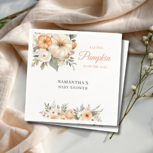 Little Pumpkin Orange White Floral Baby Shower  Napkins