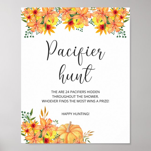 little pumpkin pacifier hunt baby shower game poster (Front)