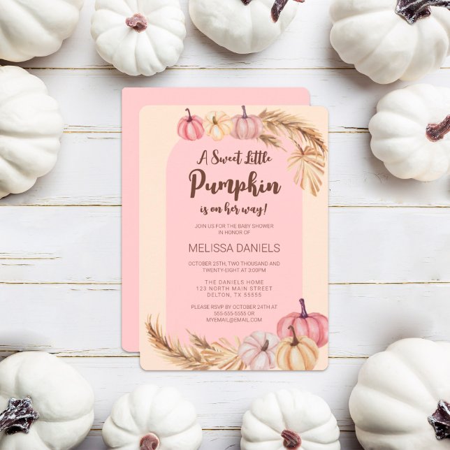 Little Pumpkin Pampas Grass Boho Girl Baby Shower Invitation (Creator Uploaded)