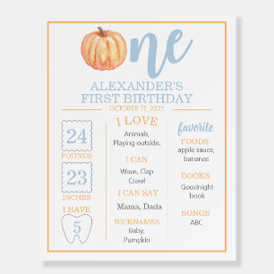Little Pumpkin pastel blue 1ST Birthday Milestone Foam Board