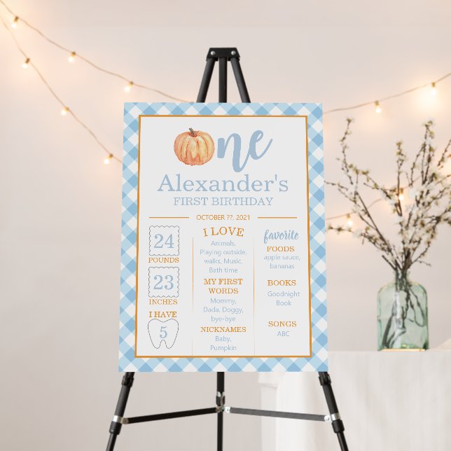 Little Pumpkin pastel blue 1st Birthday Milestone Foam Board (In Situ (Stand))