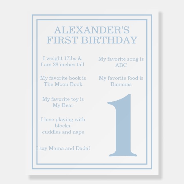Little Pumpkin pastel blue 1ST Birthday Milestone Foam Board (Front)