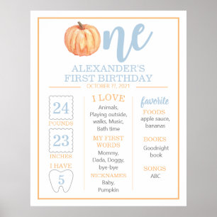 Little Pumpkin pastel blue 1ST Birthday Milestone Poster
