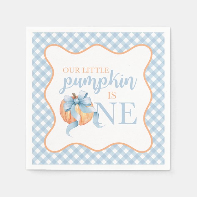 Little Pumpkin pastel blue bow plaid 1st birthday Napkins (Front)