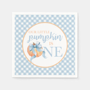Little Pumpkin pastel blue bow plaid 1st birthday Napkins