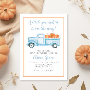 Little Pumpkin Pastel Blue Fall Baby Shower Invitation