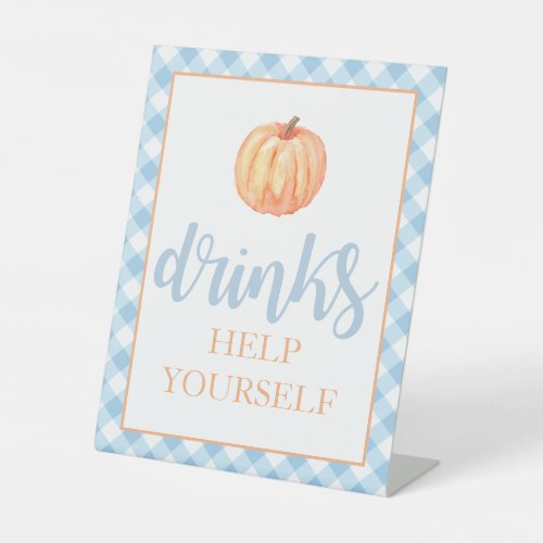 Little Pumpkin Pastel blue Fall Birthday Drinks Pe Pedestal Sign