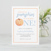 Little Pumpkin Pastel Blue Fall First Birthday Inv Invitation (Standing Front)