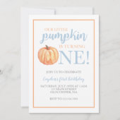 Little Pumpkin Pastel Blue Fall First Birthday Inv Invitation (Front)