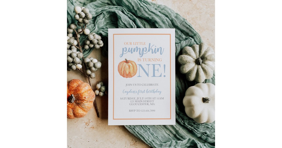 Little Pumpkin Pastel Blue Fall First Birthday Inv Invitation | Zazzle