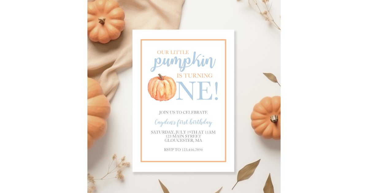 Little Pumpkin Pastel Blue Fall First Birthday Inv Invitation | Zazzle