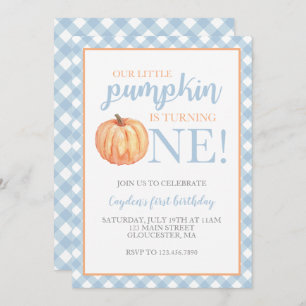 Little Pumpkin Pastel Blue Fall First Birthday Inv Invitation