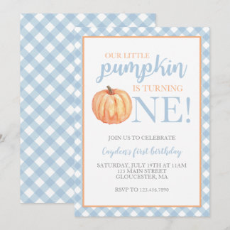 Little Pumpkin Pastel Blue Fall First Birthday Inv Invitation