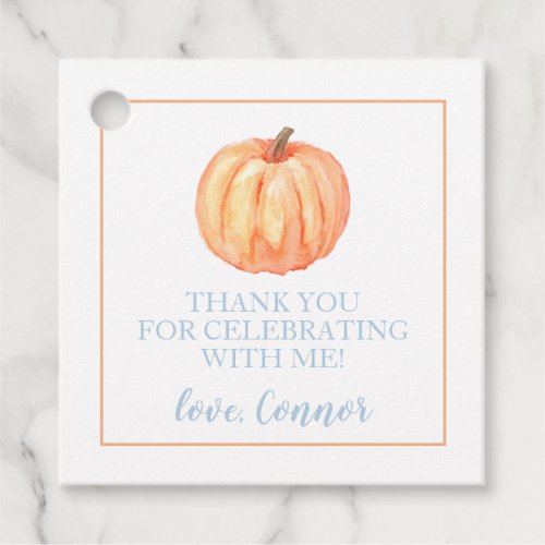 Little Pumpkin Pastel Blue first birthday Favor Ta Favor Tags