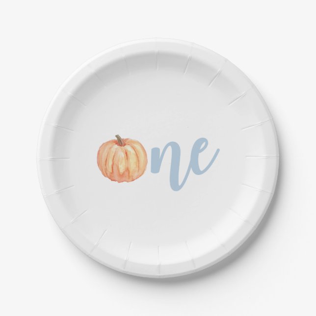 Little Pumpkin pastel blue first birthday Paper Plates (Front)