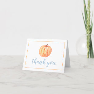 Little Pumpkin pastel blue plaid first birthday Letterpress Thank You Card